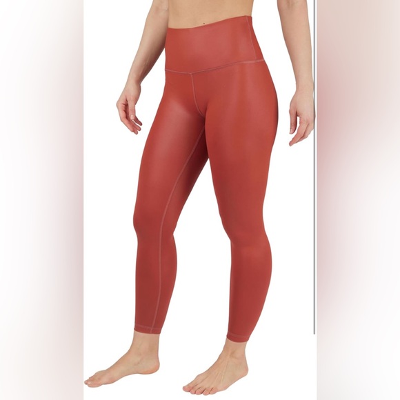 90 Degree By Reflex Womens High Waist High Shine Faux Leather Ankle Leggings M - Picture 1 of 5